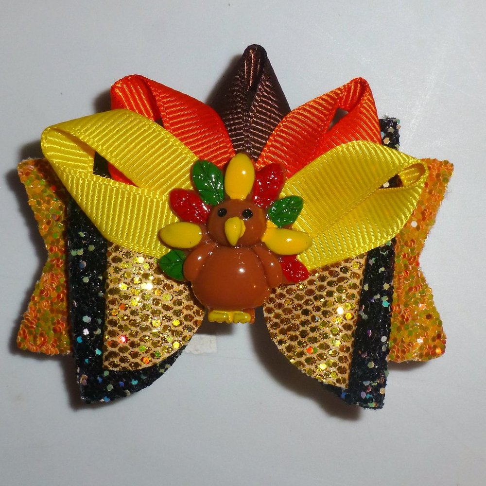 Thanksgiving Turkey Girls 3-Inch Hair Bow Clip